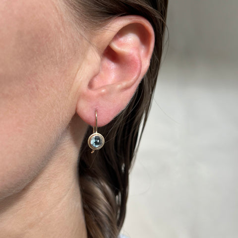 Swiss Blue Topaz Round Gem Drop Earrings