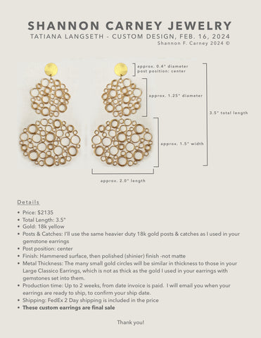 Custom Gold Earrings - Classico Queen Anne's Lace