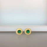 Disc stud earrings with green stones