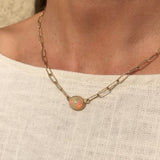 2.5ct pink opal and 10k handmade chain necklace