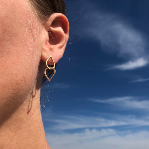 Double droplet earrings, 10k gold