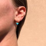 Tri Turquoise Gem Drop Earrings in Oxidized Silver and Gold