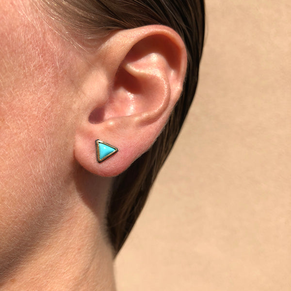 Small Triangular Turquoise Studs in Oxidized Silver and Gold