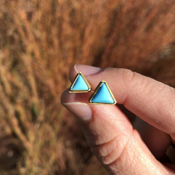 Small Triangular Turquoise Studs in Gold