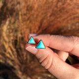 Medium Triangular Turquoise Studs in Oxidized Silver and Gold