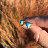 Small Triangular Turquoise Studs in Oxidized Silver and Gold