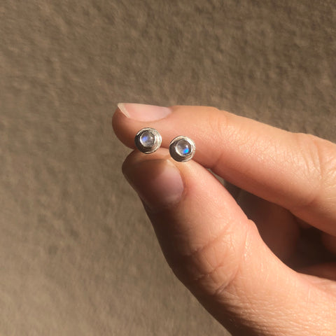 Small moonstone studs in sterling silver