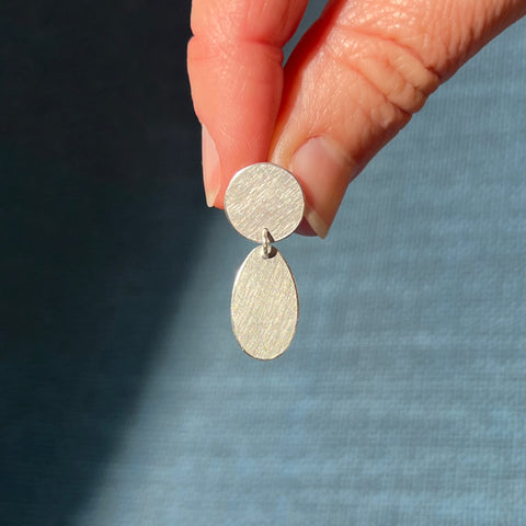 Oval Drop Earrings, silver