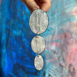 Three Oval Drop Earrings, Silver Leaf Solid & Midnight Blue
