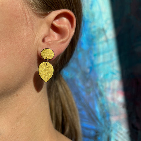 Medium Tear Drop Earrings, 23k Gold Leaf Solid & Black