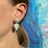 Medium Tear Drop Earrings, Silver Leaf Splash & Light Grey