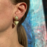 Small Circle Tri Drop Earrings, 18k Gold Leaf Splash & Grey