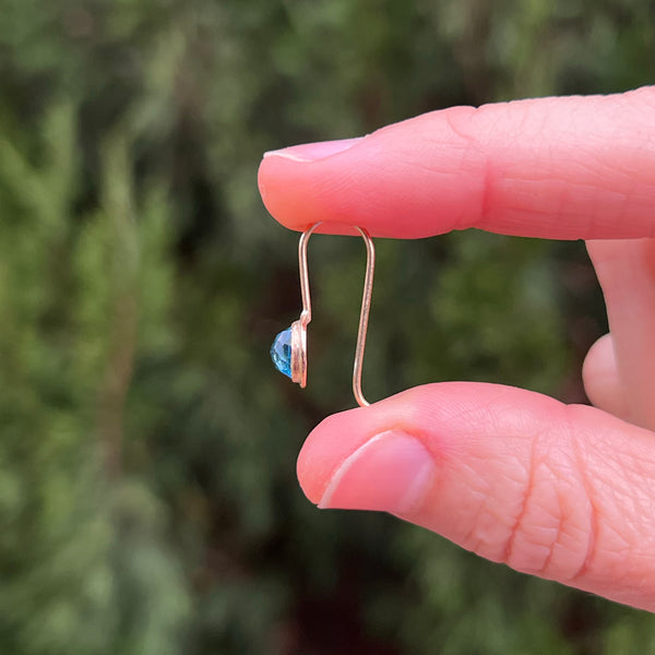 Swiss Blue Topaz Round Gem Drop Earrings