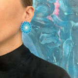 Flower Pom Earrings, Cerulean Blue