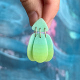 Small Three Tassel Earring, Aqua Green - Lime Green
