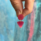 Small Circle Tri Drop Earrings, Dark Scarlet - Watermelon