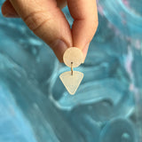 Small Circle Tri Drop Earrings, Beige