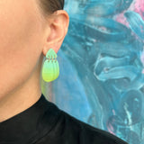 Small Three Tassel Earring, Aqua Green - Lime Green