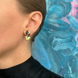 Small Circle Tri Drop Earrings, 18k Gold Leaf Splash & Black