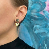 Small Circle Tri Drop Earrings, 18k Gold Leaf Splash & Black