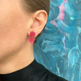 Small Circle Tri Drop Earrings, Dark Scarlet - Watermelon