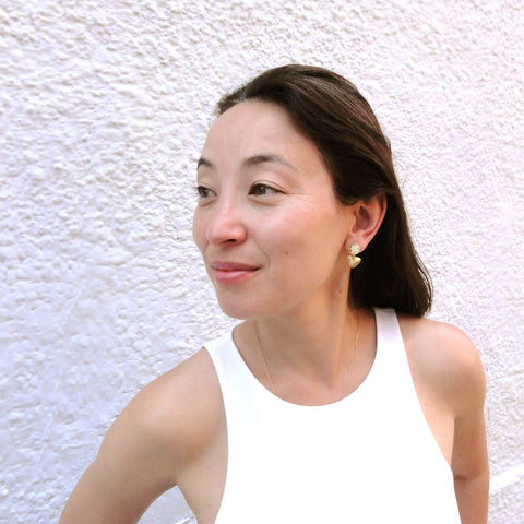 Small Circle Tri Drop Earrings, 23k Gold Leaf Splash & Light Grey