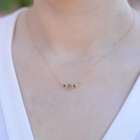 Three stone amethyst iolite necklace