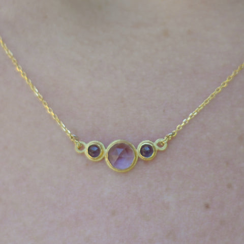 Three stone amethyst iolite necklace