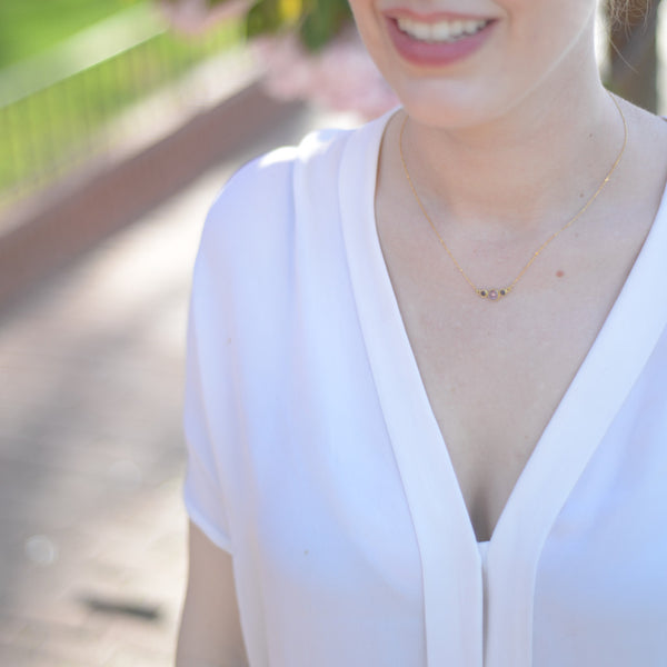 Three stone amethyst iolite necklace