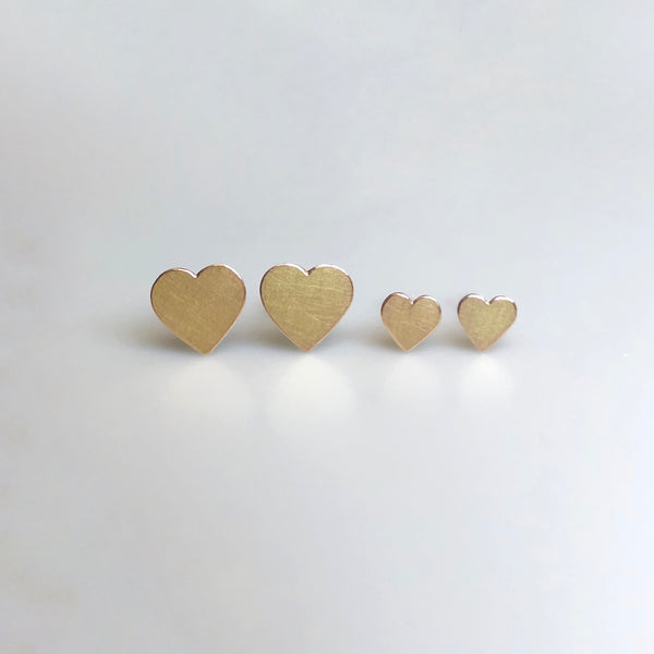 Heart stud earrings in reclaimed 14k gold, small