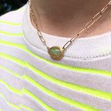 3 ct green opal and 18kt handmade chain necklace