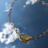 3 ct green opal and 18kt handmade chain necklace