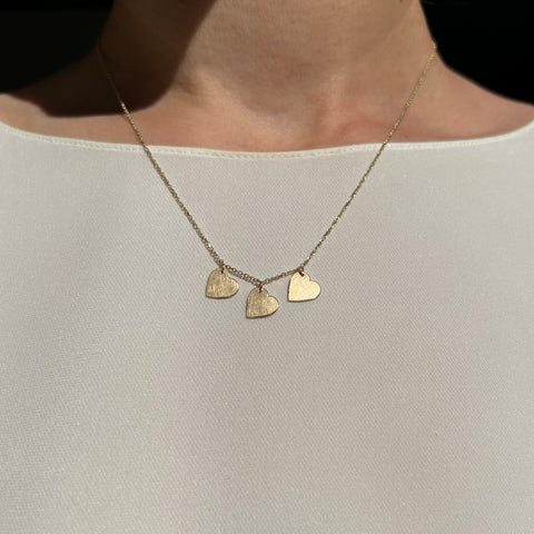 Small Tipsy Triple Heart Necklace in Reclaimed 14k Gold