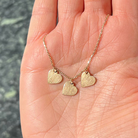 Small Tipsy Triple Heart Necklace in Reclaimed 14k Gold