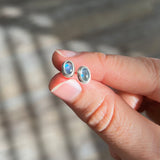 Small oval moonstone studs in sterling silver
