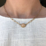 2.5ct pink opal and 10k handmade chain necklace