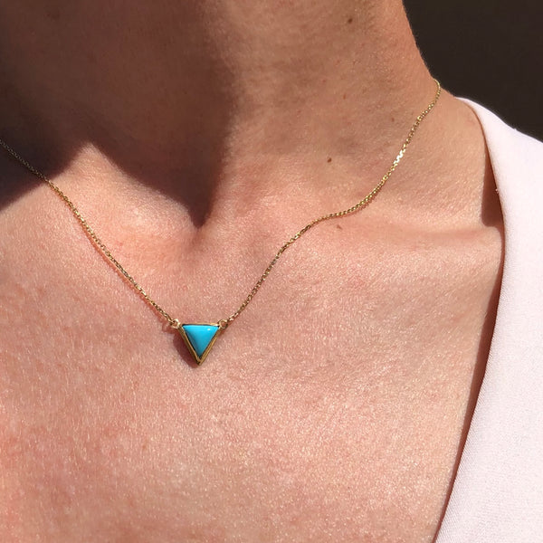 Medium Triangular Turquoise Necklace in Gold