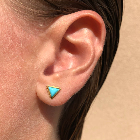 Small Triangular Turquoise Studs in Gold