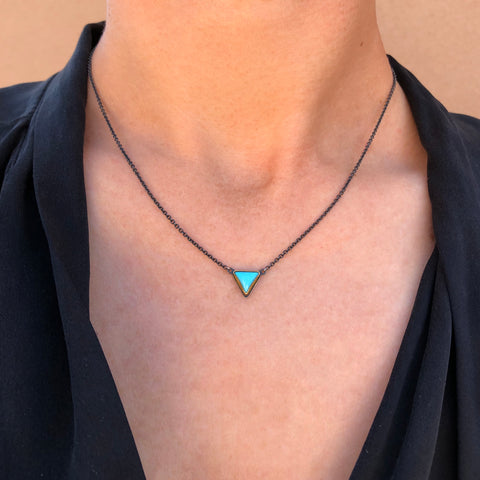Medium Triangular Turquoise Necklace in Gold and Silver