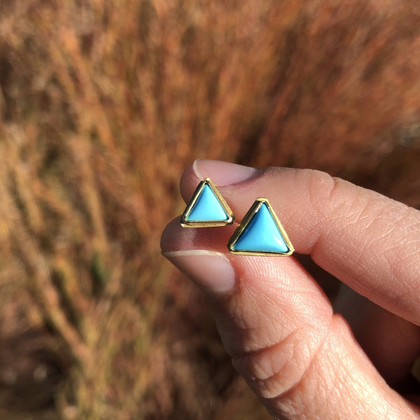 Medium Triangular Turquoise Studs in gold