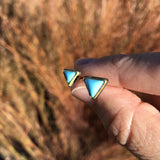 Medium Triangular Turquoise Studs in Oxidized Silver and Gold