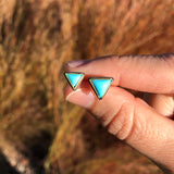 Medium Triangular Turquoise Studs in Oxidized Silver and Gold