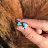 Small Triangular Turquoise Studs in Oxidized Silver