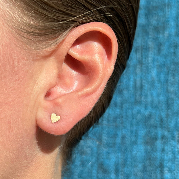 Mini heart stud earrings, single or pair