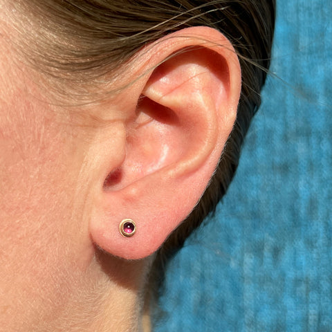 Small pink garnet stud earrings, single or pair