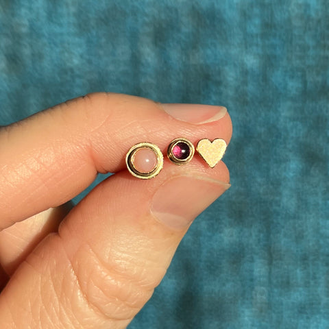 Mini heart stud earrings, single or pair