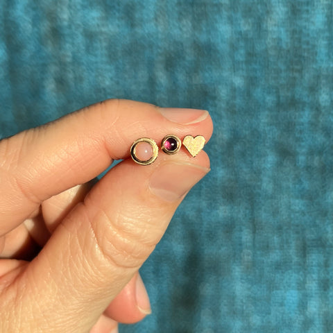 Small pink garnet stud earrings, single or pair