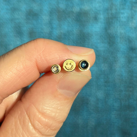 Gold smiley face stud earrings, single or pair