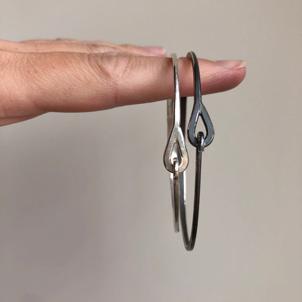 Oxidized sterling silver hammered hook & eye bracelet
