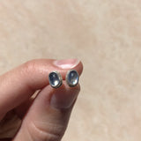 Small oval moonstone studs in oxidized sterling silver